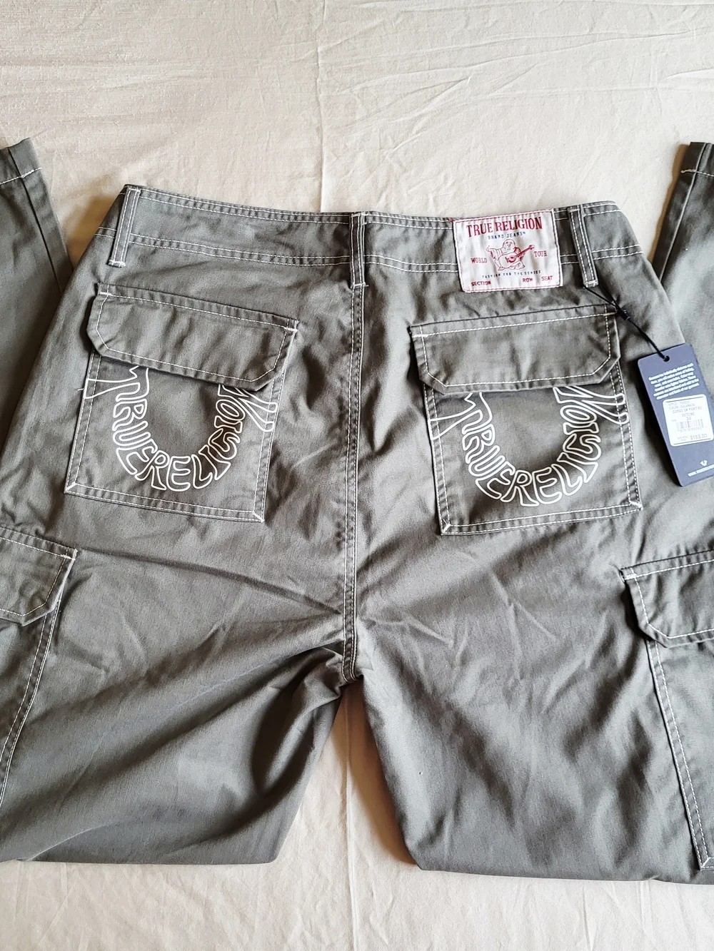 True Religion Cargo Pants Mens Size 34 Kalamata Olive Green Outline Horseshoe